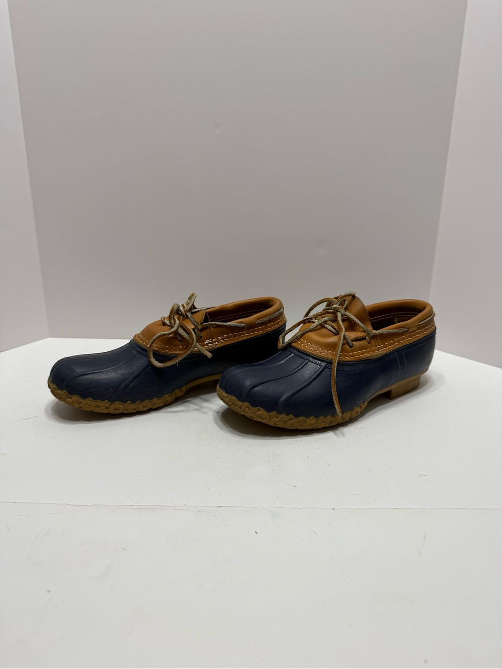 L.L. Bean Navy and Brown Leather-Trim Boat Shoes